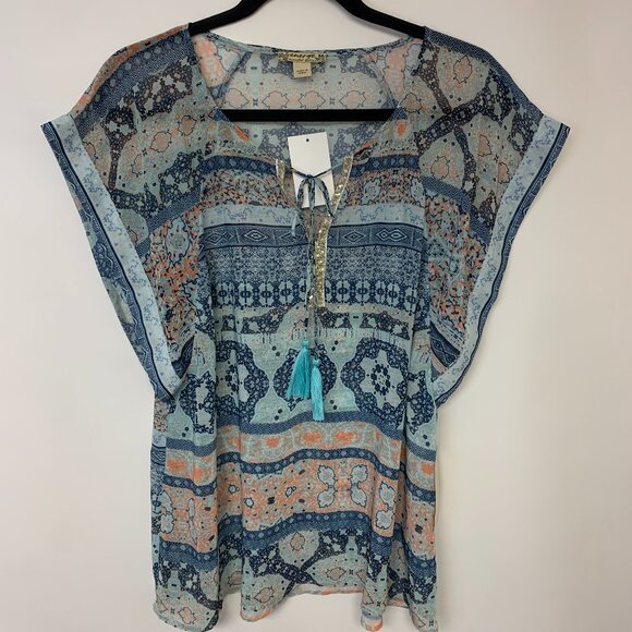 Energie Tops - Energe Blouse Womens SZ M NWT Semi Sheer Sequins Relaxed Fit Causal